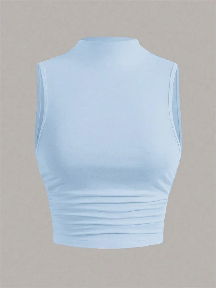 Casual Mock Neck Sleeveless Tank Top