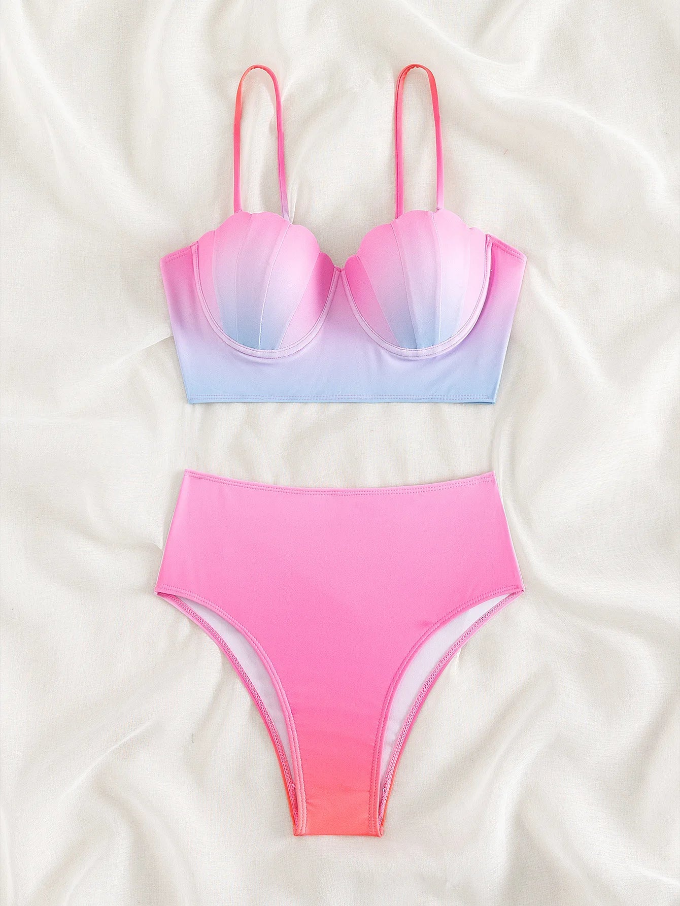 Sexy Pink Tie Dye Gradient Bikini Set