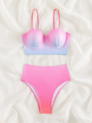 Sexy Pink Tie Dye Gradient Bikini Set