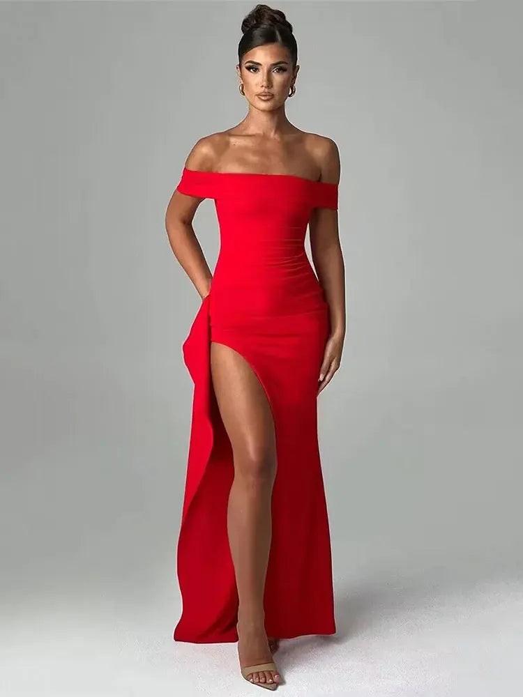 Elegant Off-shoulder High Split Maxi Dress