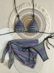 Sexy Blue Striped Knitted Bikini Set