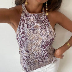 Y2k Graphic Print Halter Tank Top