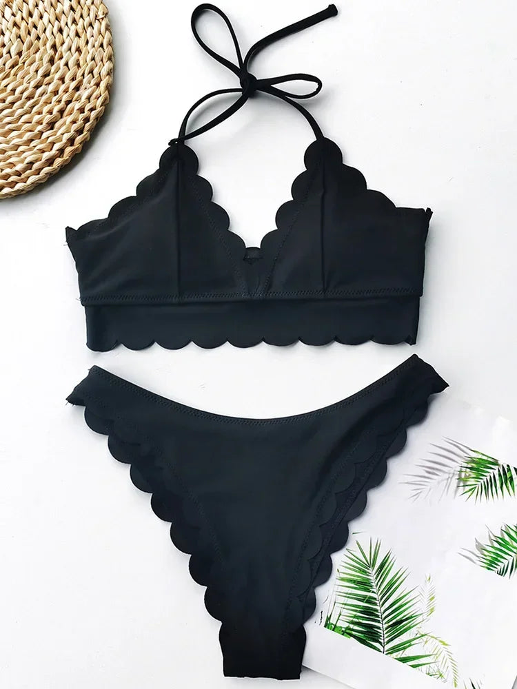 Sexy Scalloped Marble Print Bikini