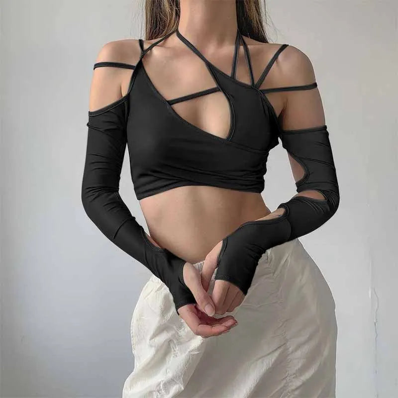 Women's Punk Long Sleeve Crop Top