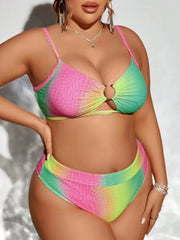 Sexy Pink Gradient Snake Print Bikini Set