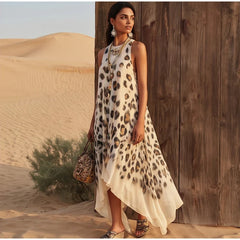Leopard Print Chiffon Maxi Dress