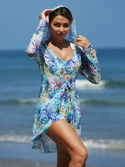 Vintage Blue Leaves Print Bikini Set