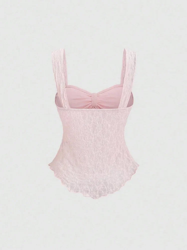 Sweetheart Neck Lace Bow Knot A-line Crop Top