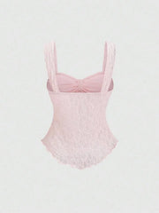Sweetheart Neck Lace Bow Knot A-line Crop Top
