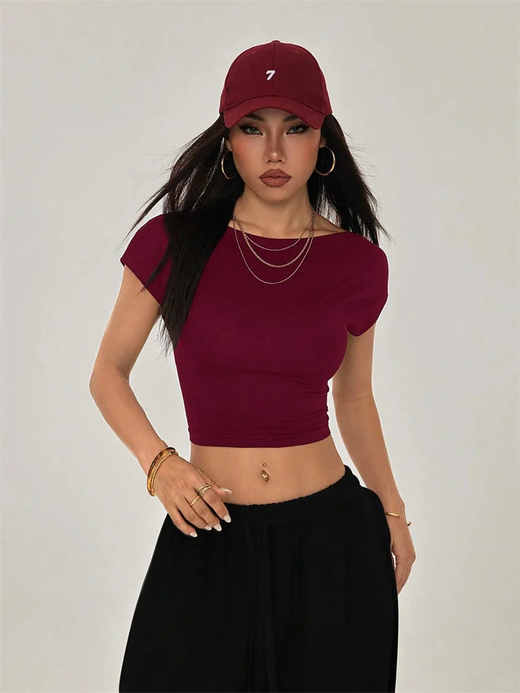 Grunge Y2K Clothes High Street Style Plain Black Crop Tee Top