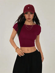 Grunge Y2K Clothes High Street Style Plain Black Crop Tee Top