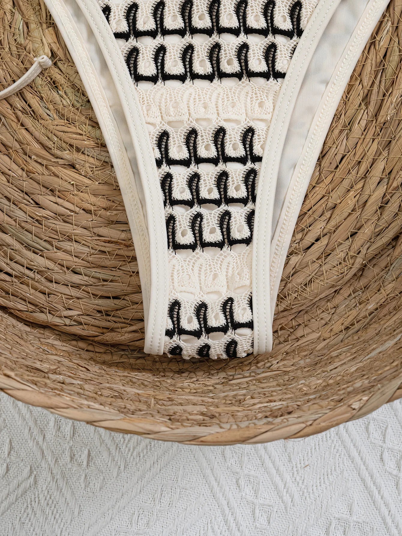 Sexy Beige Knitted Striped Bikini Set