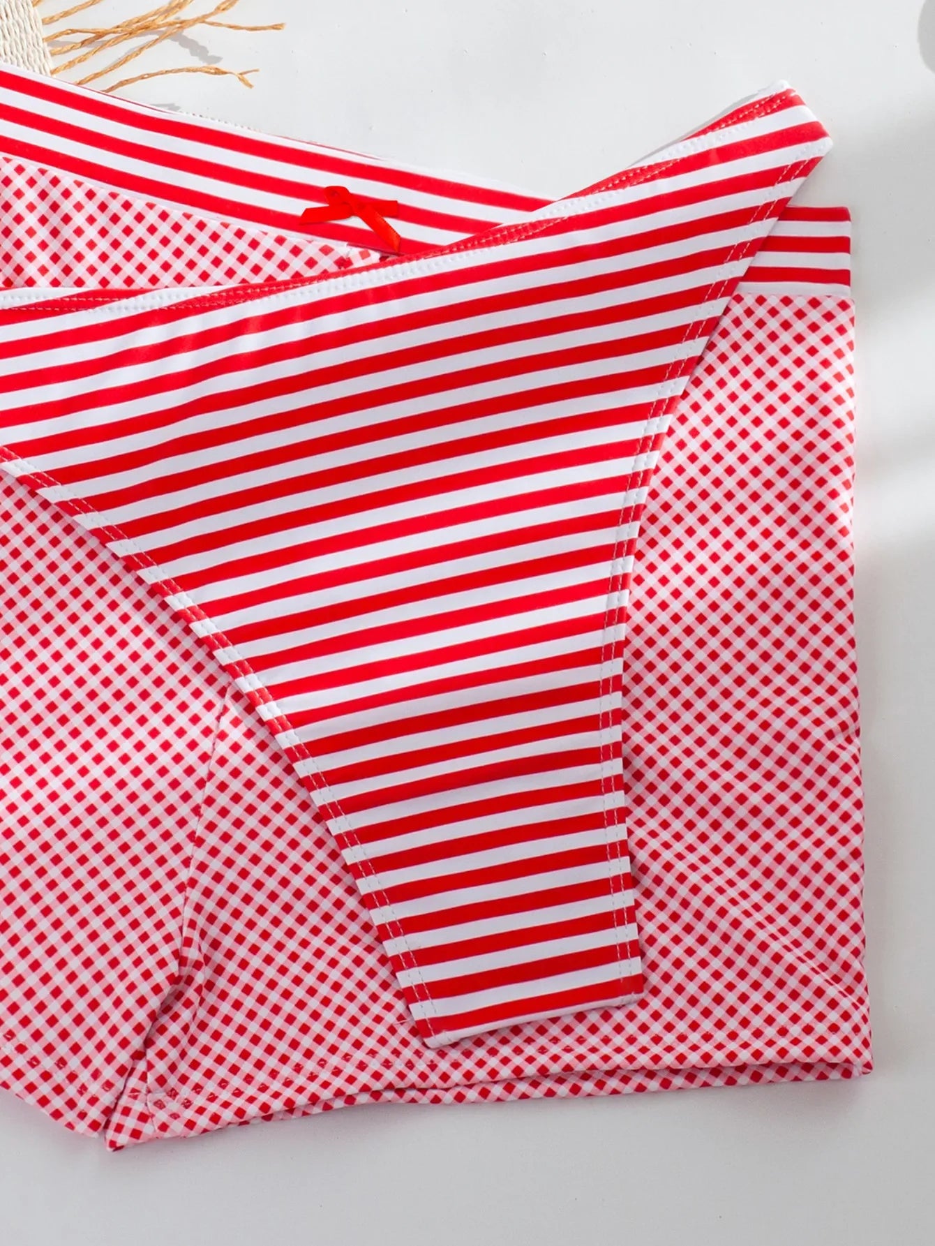 Sexy Red Striped High Waist Short 3 Piece Bikini Set