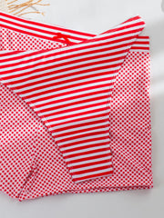 Sexy Red Striped High Waist Short 3 Piece Bikini Set