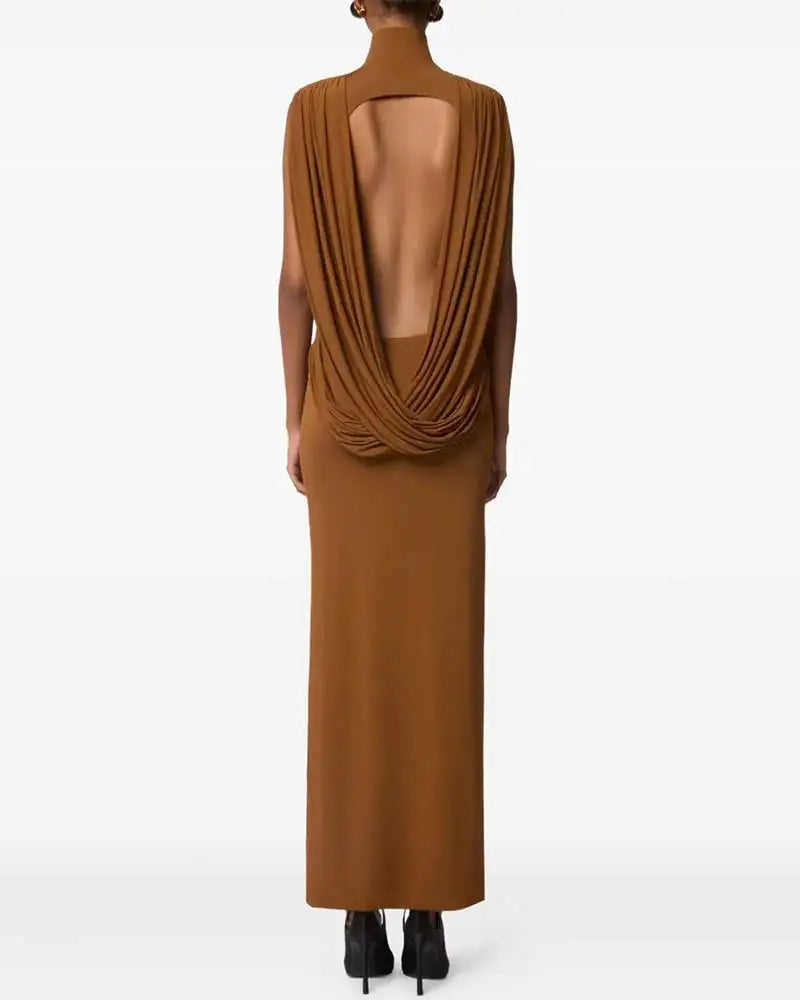 High Collar Backless Maxi Dress
