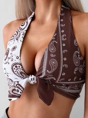 XS - L Sexy Printed Splicing Halter Knotted Bikini