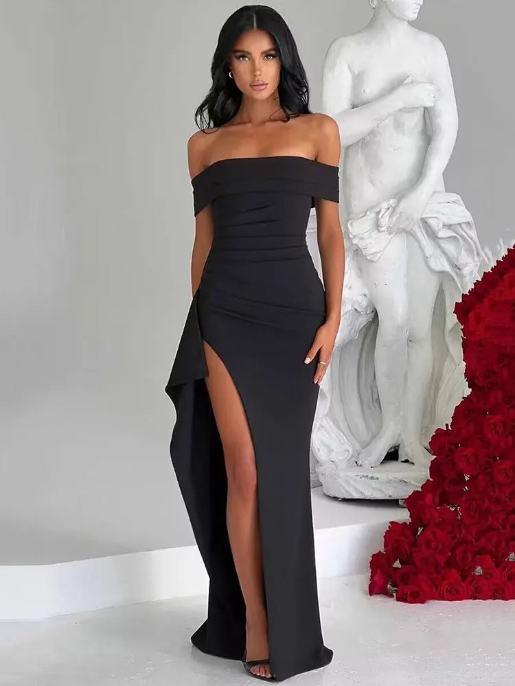 Elegant Off-shoulder High Split Maxi Dress