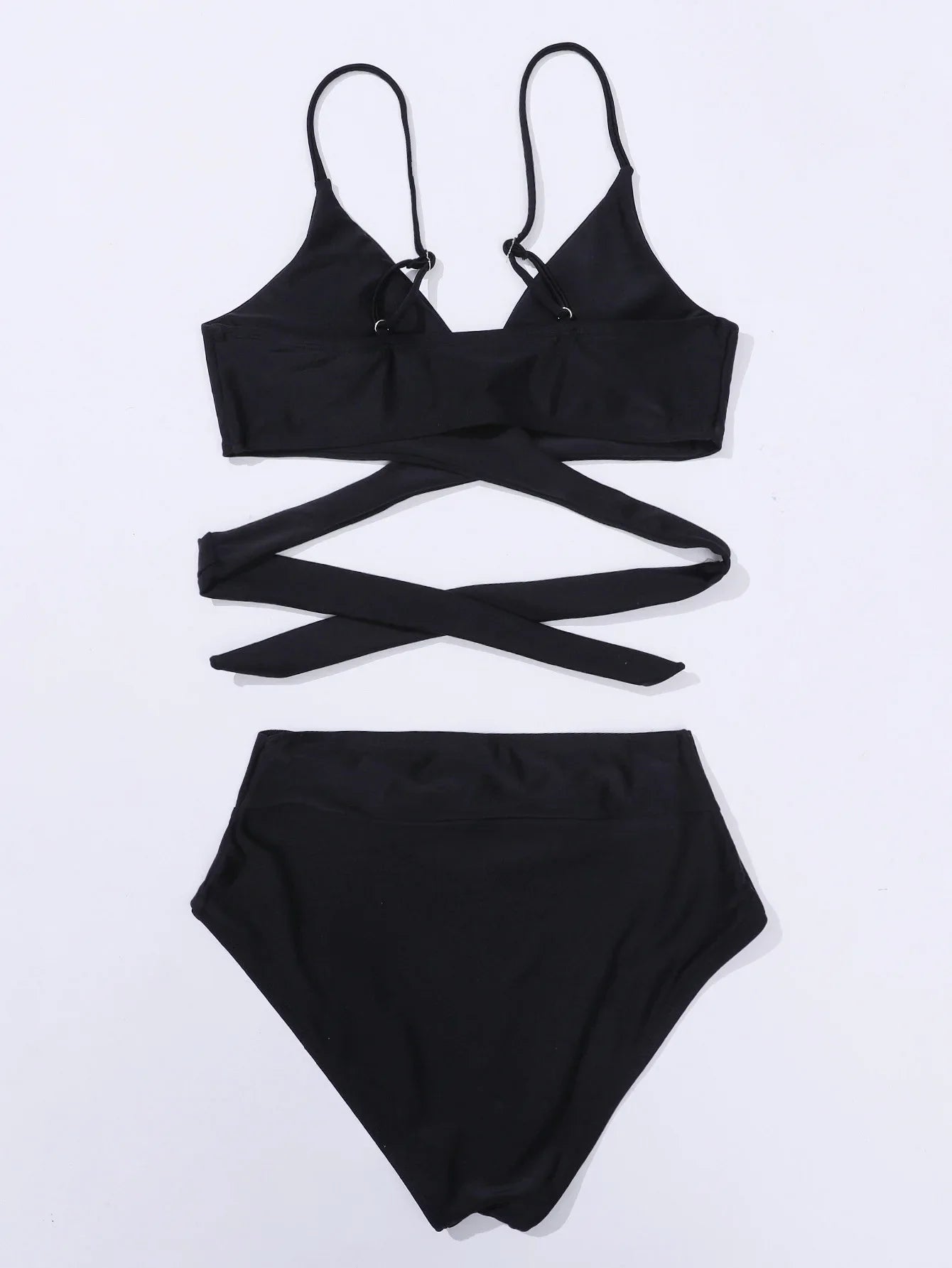 Sexy Black Double Strap Criss Cross Backless Bikini