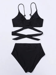 Sexy Black Double Strap Criss Cross Backless Bikini