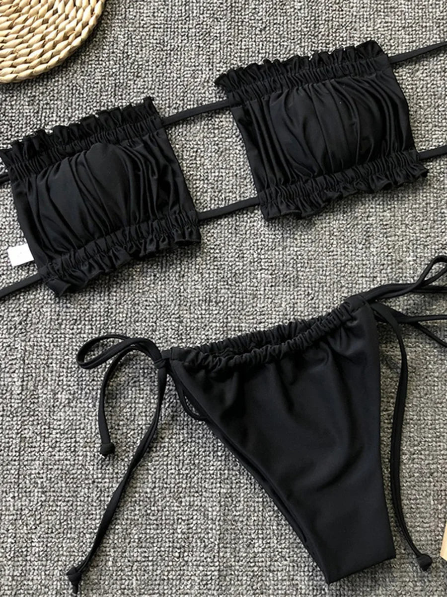 Tie Dye Pleated Ruffled Bikini