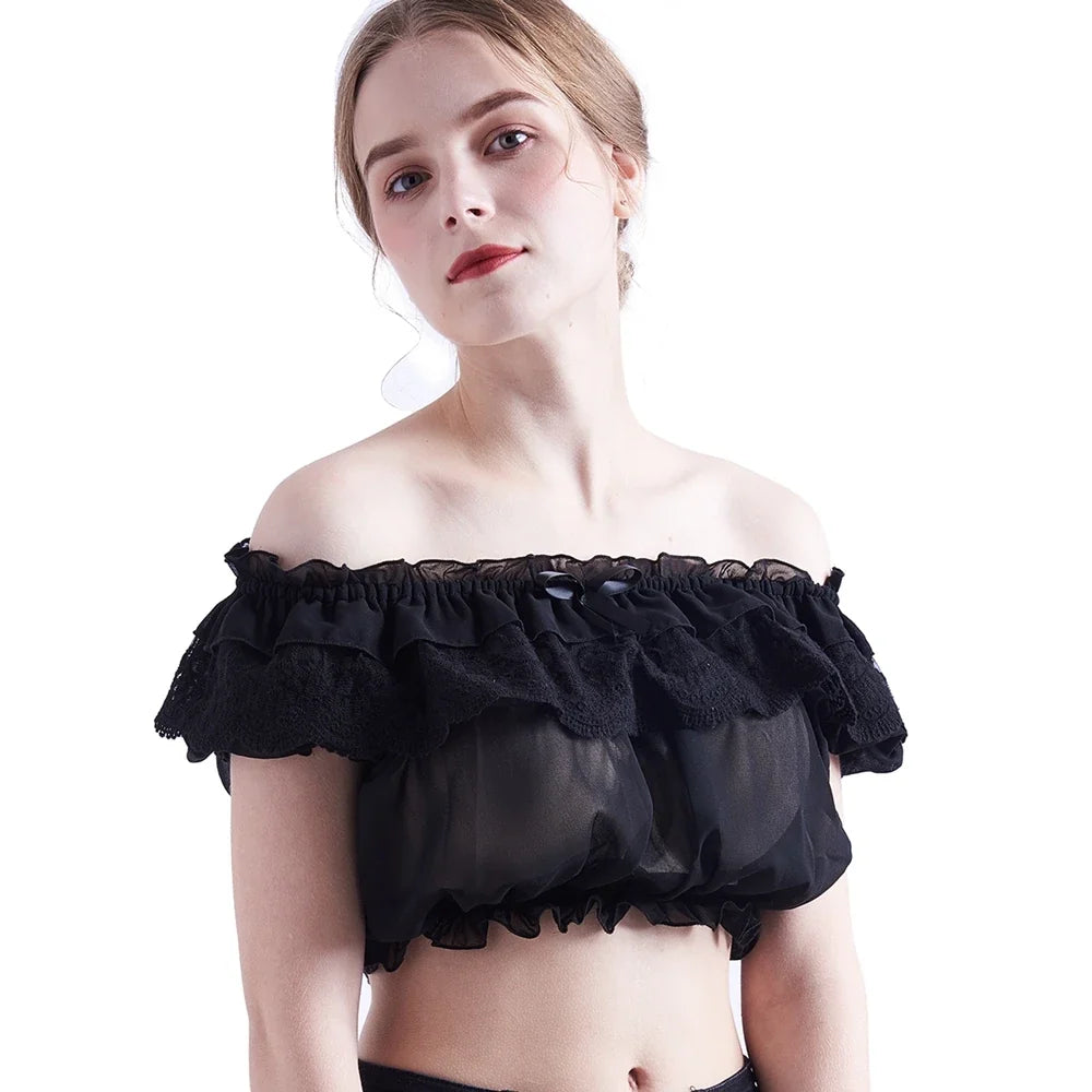 Chiffon Blouse Cute Lolita Off Shoulder Crop Tops