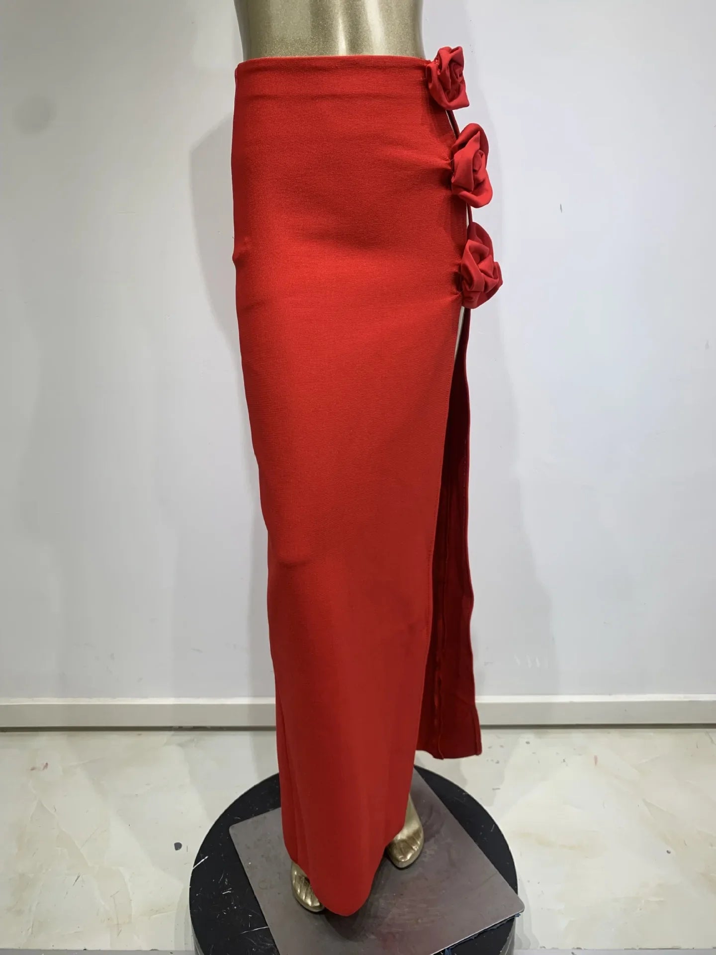 Red Big Flower Party Long Skirt Sexy Hollow Out Evening Dress