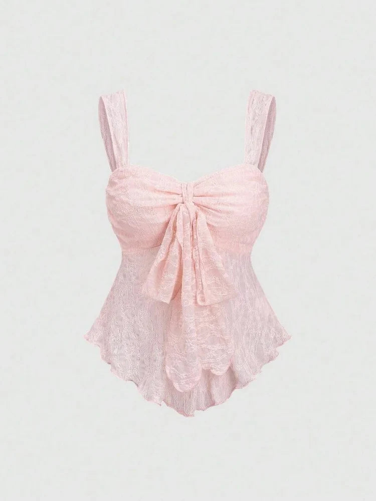 Sweetheart Neck Lace Bow Knot A-line Crop Top