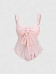 Sweetheart Neck Lace Bow Knot A-line Crop Top