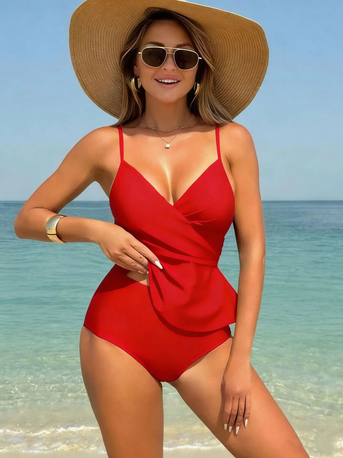 Vintage Black Red Two Piece Swimsuit
