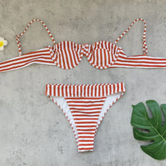 Sexy Red Striped Bikini Set