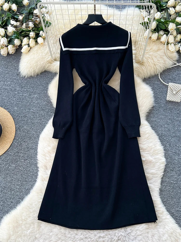Preppy Style Knitted Long Dress