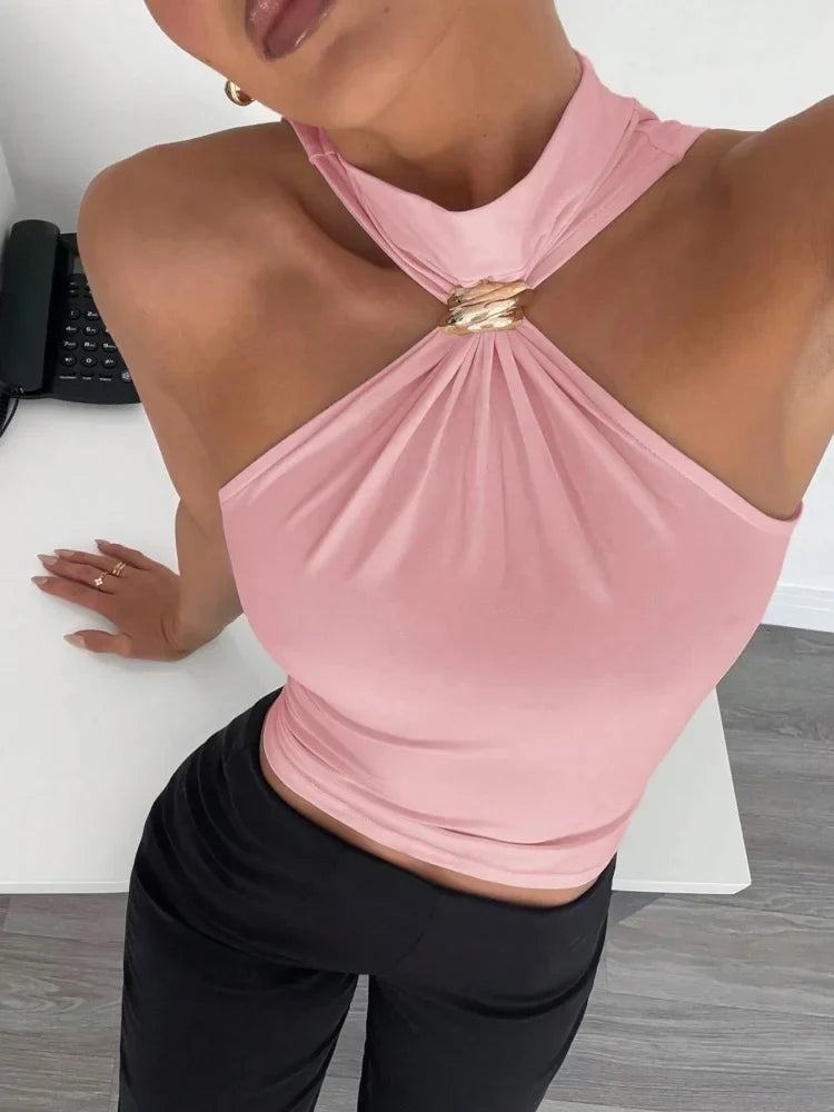 Metal Ring Decor Twist Knot Sleeveless Tank Top