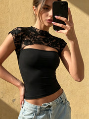 Lace Cap Sleeve Crop Top