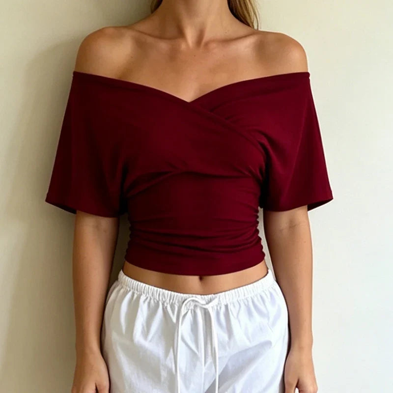 Off Shoulder Wrap Crop Top
