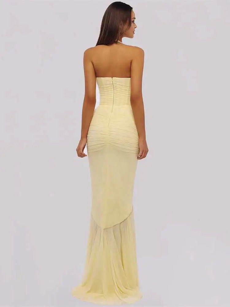 Mesh Deep V Neck Backless Sexy Maxi Dress