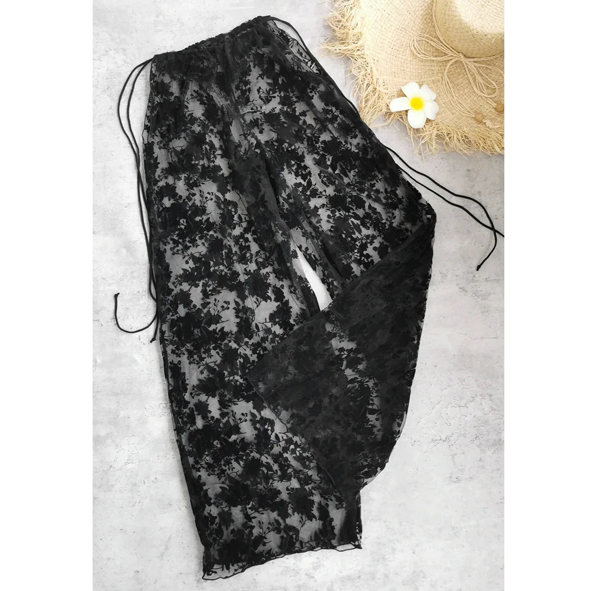 Sexy Black Lace Long Pants 3 Piece Bikini Set
