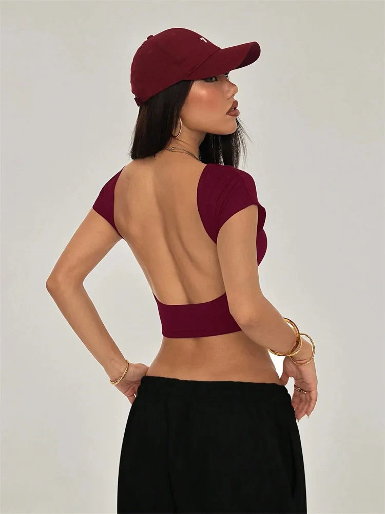 Grunge Y2K Clothes High Street Style Plain Black Crop Tee Top