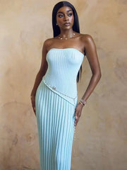 Elegant Knitted Strapless Maxi Dress
