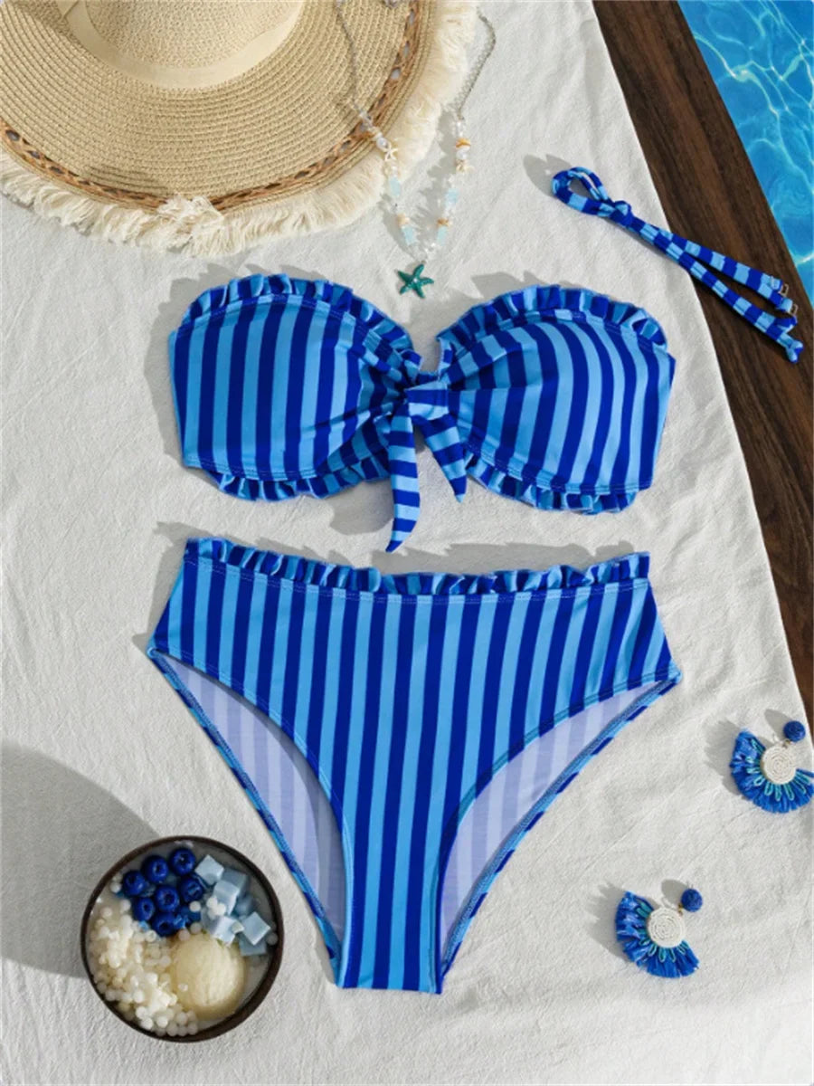 Sexy Blue Striped Bikini Set