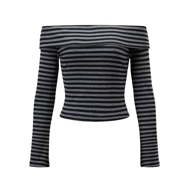 Stripe Off Shoulder Crop Top