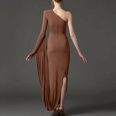 Sexy Bodycon Sloping Shoulder Long Sleeve Maxi Dress
