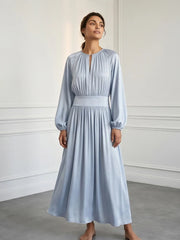 2026Light Blue Satin Midi Dress