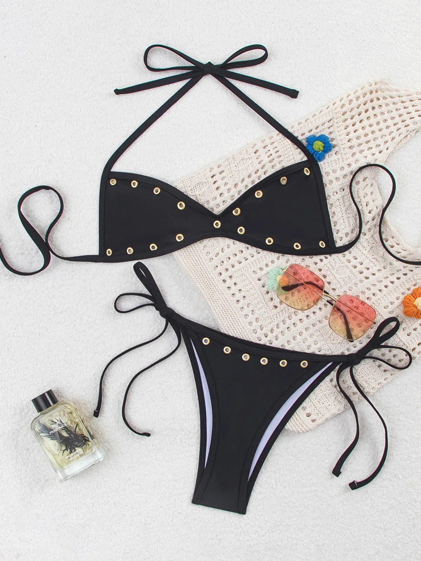 Sexy Black Button Bikini Set