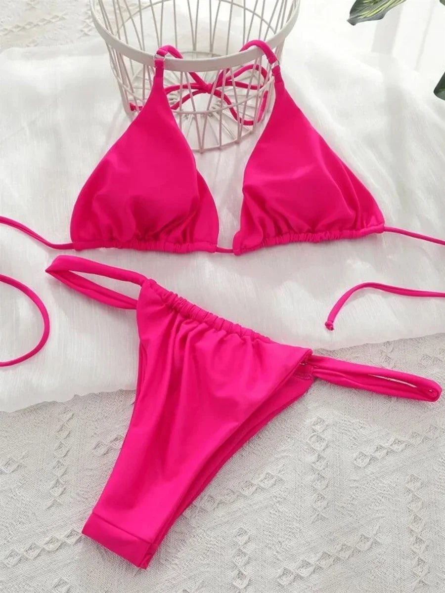Wrinkled High Cut Mini Micro Thong Bikini