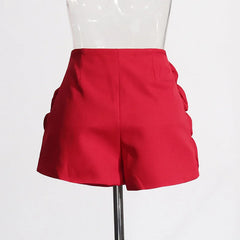 Red Flower High Waist Shorts Skirts