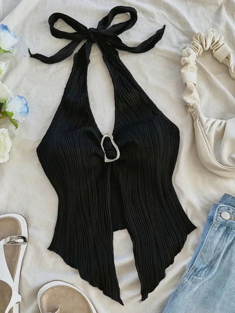 Sexy V-neck Halter Neck Crop Top
