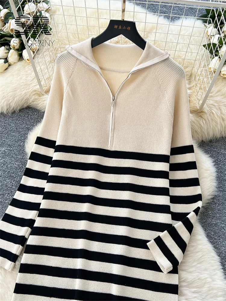 Winter Casual Striped Long Dress