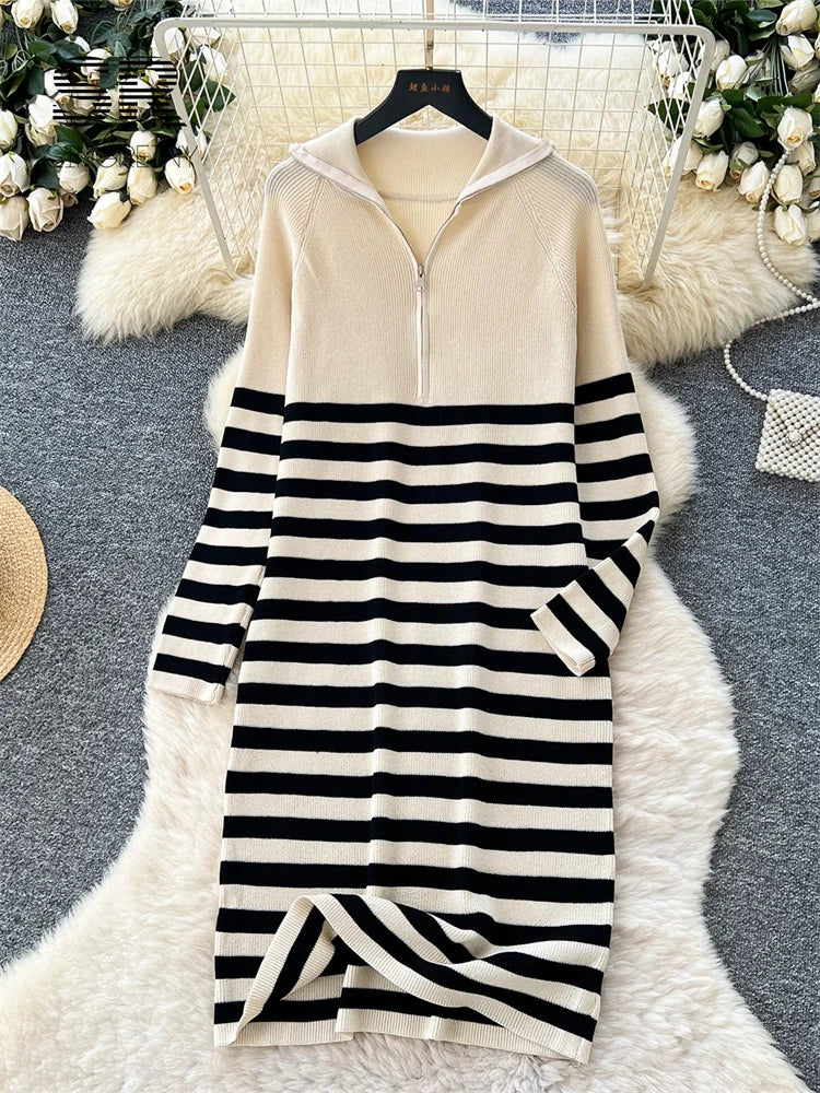 Winter Casual Striped Long Dress