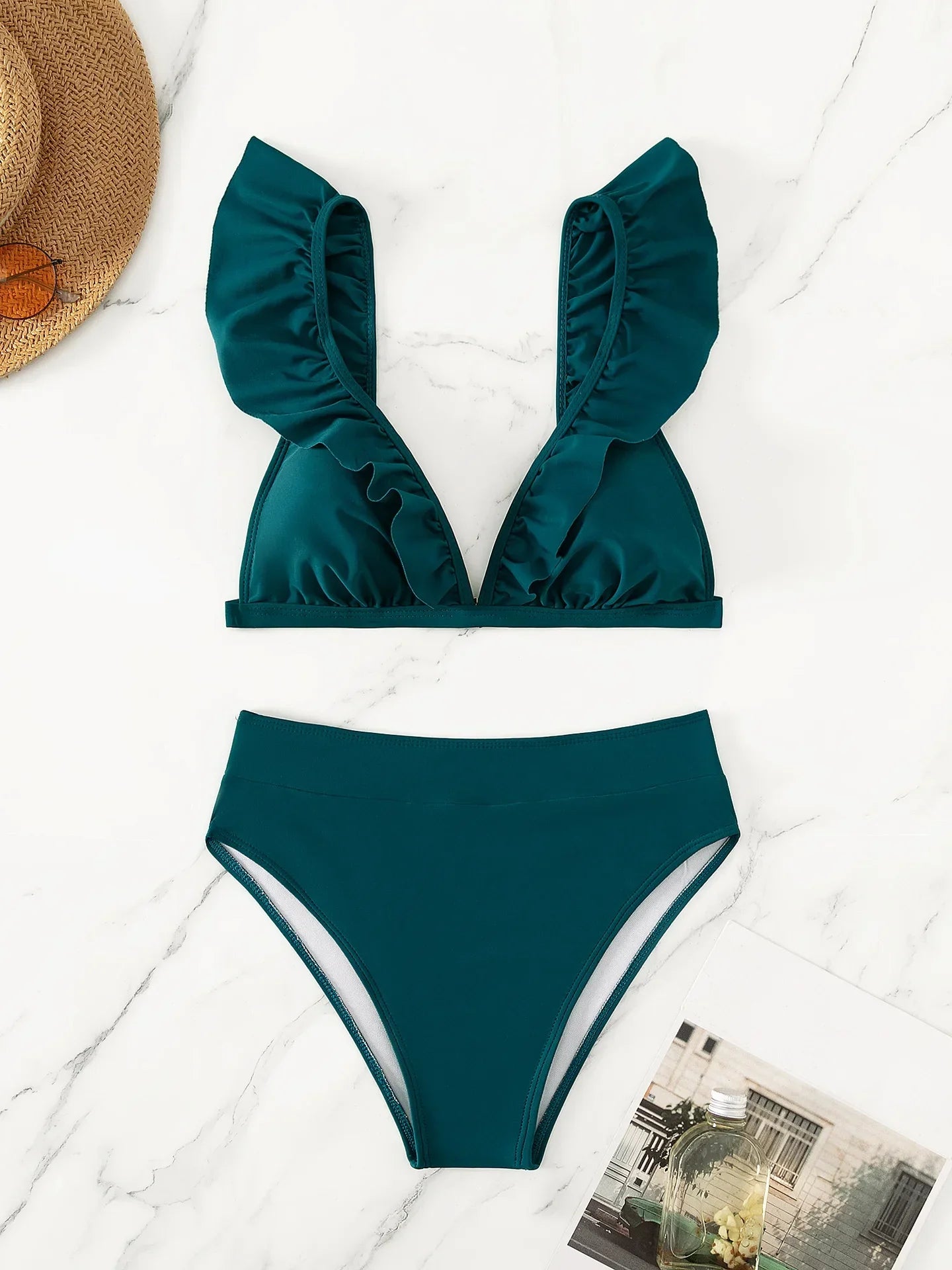 Sexy Ruffles V Bra Push Up Bikini Set
