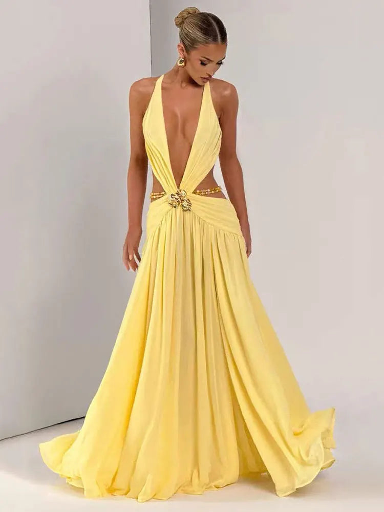 Sexy Deep V-neck Backless Maxi Dress